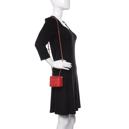 Chanel Lambskin Camellia Embossed Mini Vanity Case With Chain Red 2 of 11