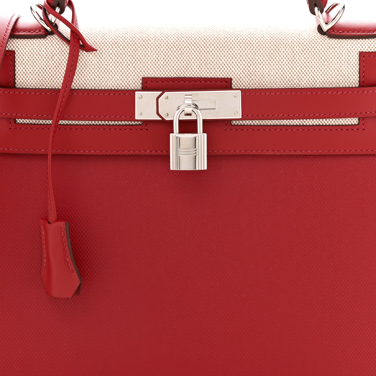 Hermes Berline Toile Swift Kelly Sellier 32 Rouge Piment Ecru 8 of 11