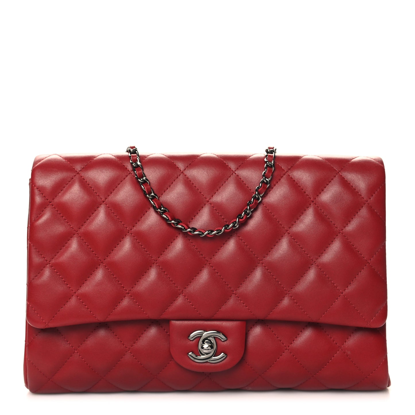 Lambskin Quilted Clutch With Chain Flap Red