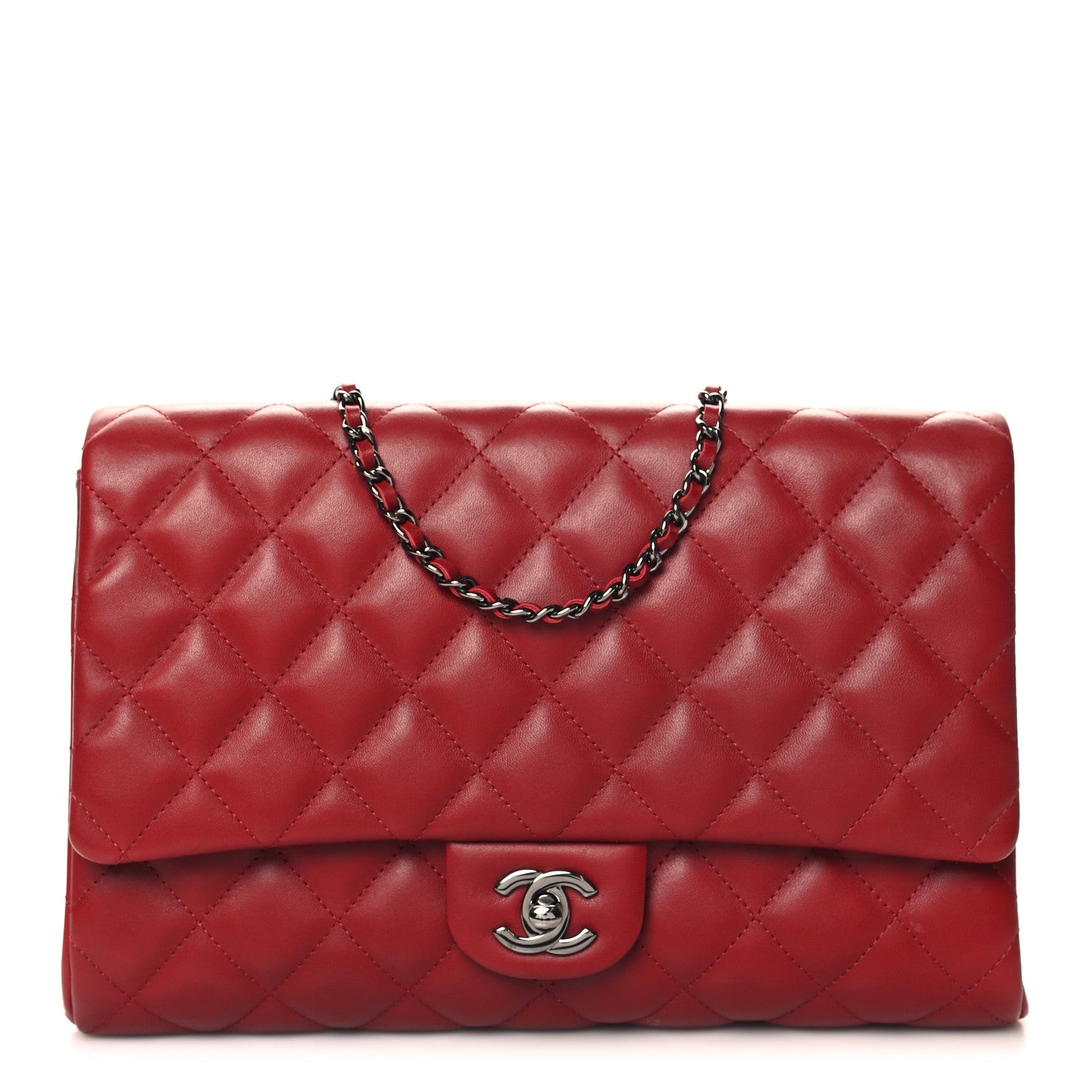 Chanel Lambskin Quilted Clutch With Chain Flap Red 1 of 11