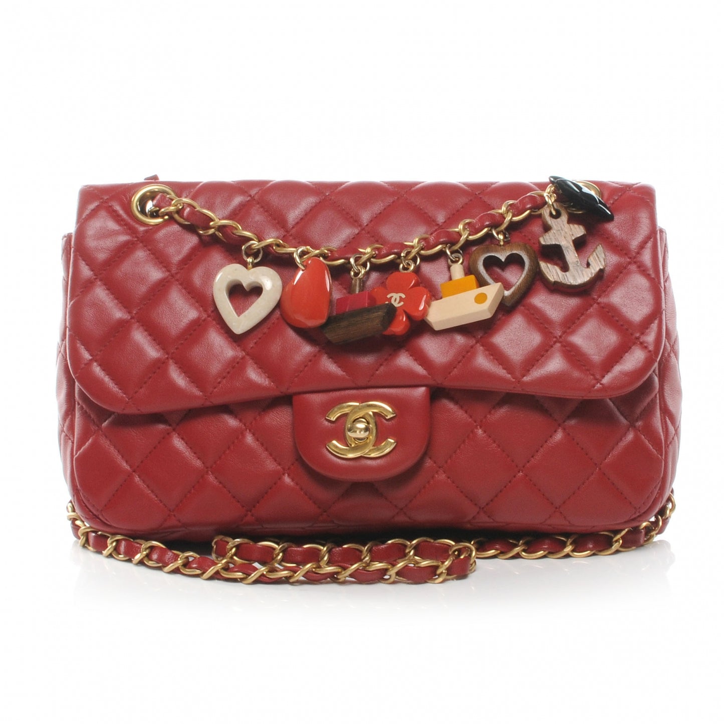 Lambskin Quilted Cruise Charm Medium Flap Red