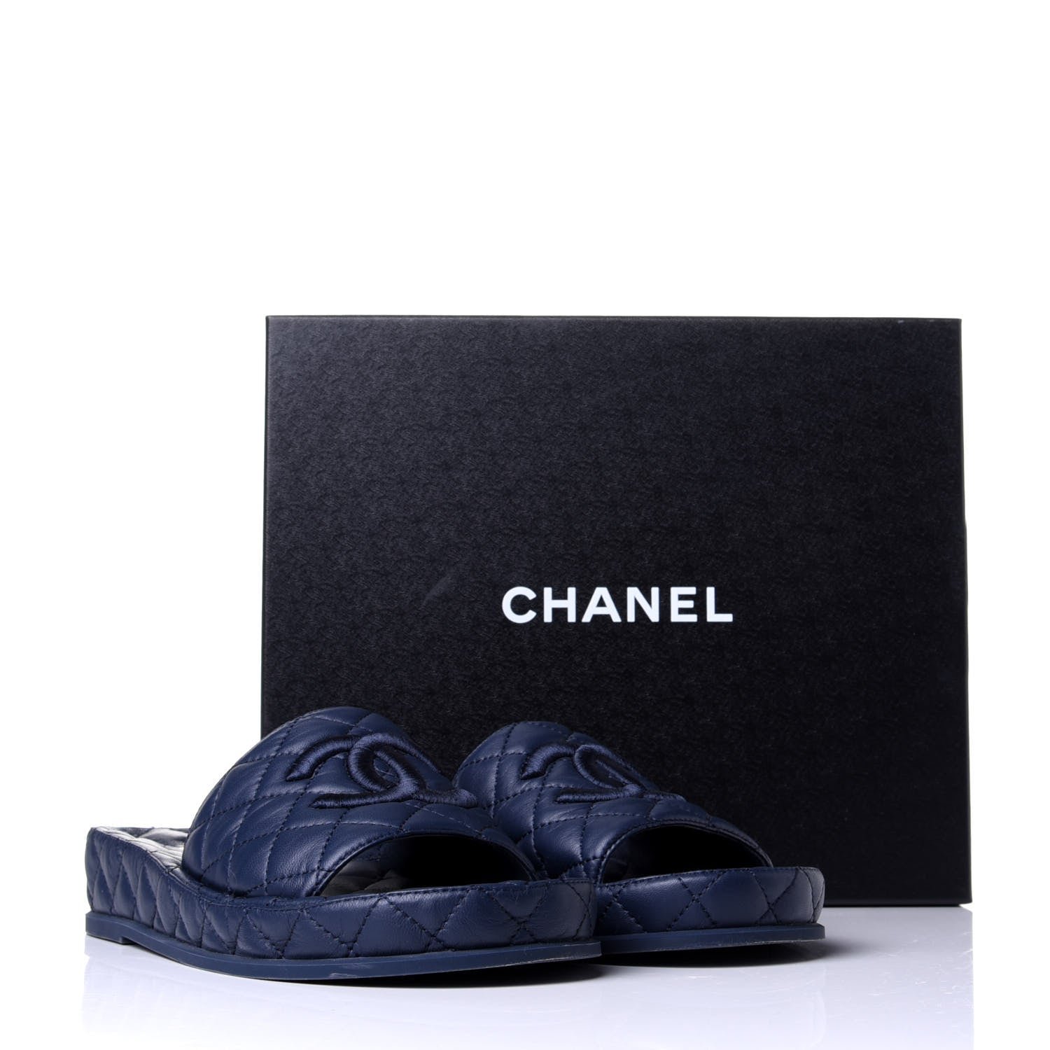 Chanel Lambskin Quilted CC Mules Sandals 39 Navy Blue 11 of 11