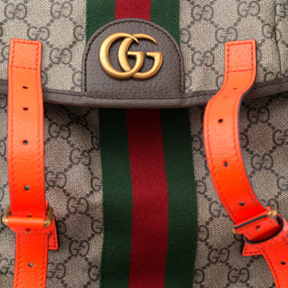 Gucci GG Supreme Monogram Medium Ophidia Double Buckle Backpack Beige Ebony Neon Orange 7 of 10