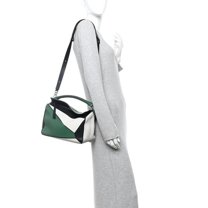 Loewe Calfskin Medium Puzzle Bag Sea Water Green White Black 2 of 16