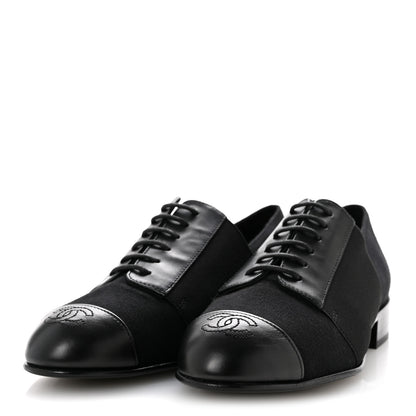 Chanel Calfskin Elastic Lace Up Cap Toe CC Loafers 35 Black 4 of 9