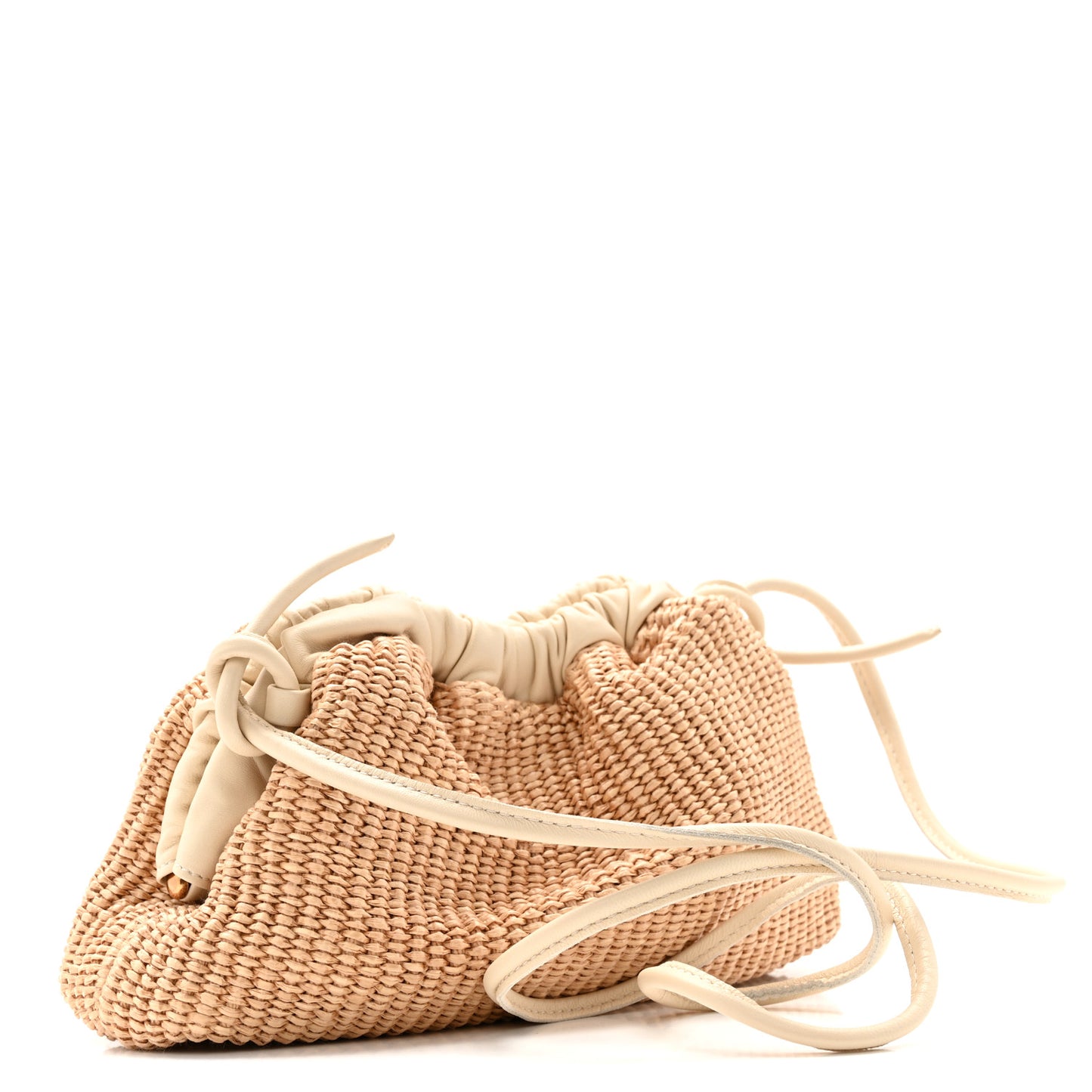 Raffia Lambskin Woven Mini Cloud Clutch Natural Avorio