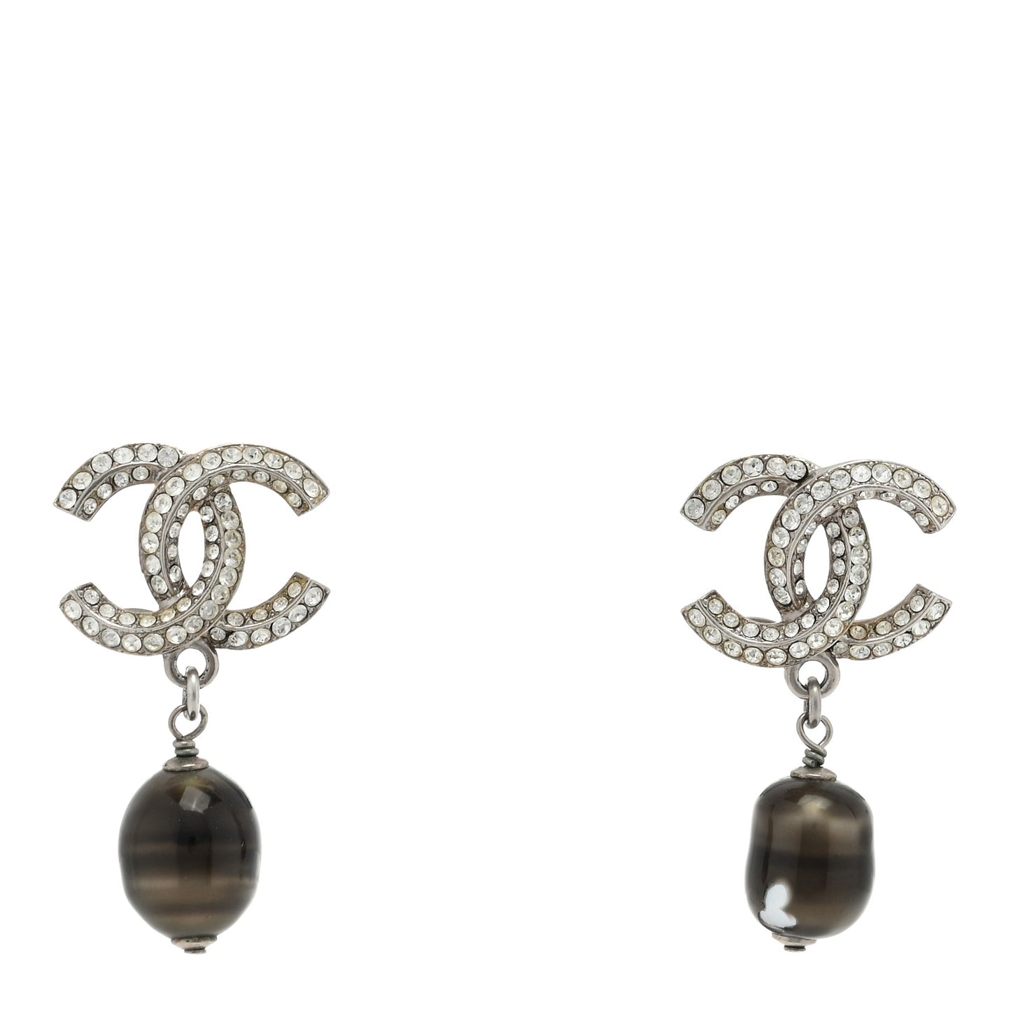 Crystal Pearl CC Drop Earrings Gold Grey