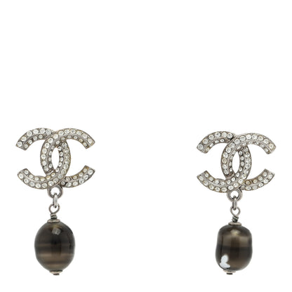 Chanel Crystal Pearl CC Drop Earrings Gold Grey 1 of 5