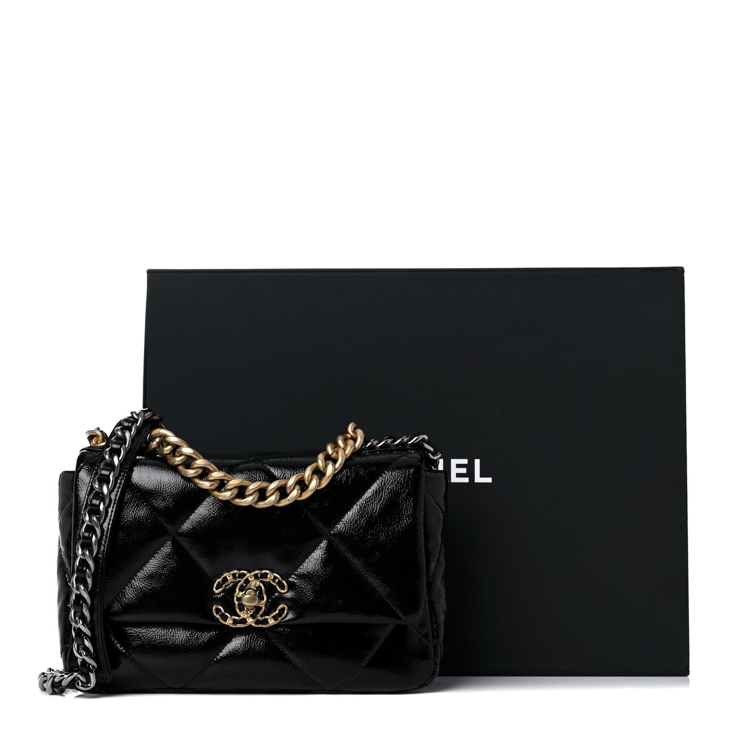 Shiny Crumpled Calfskin Quilted Medium Chanel 19 Flap Black