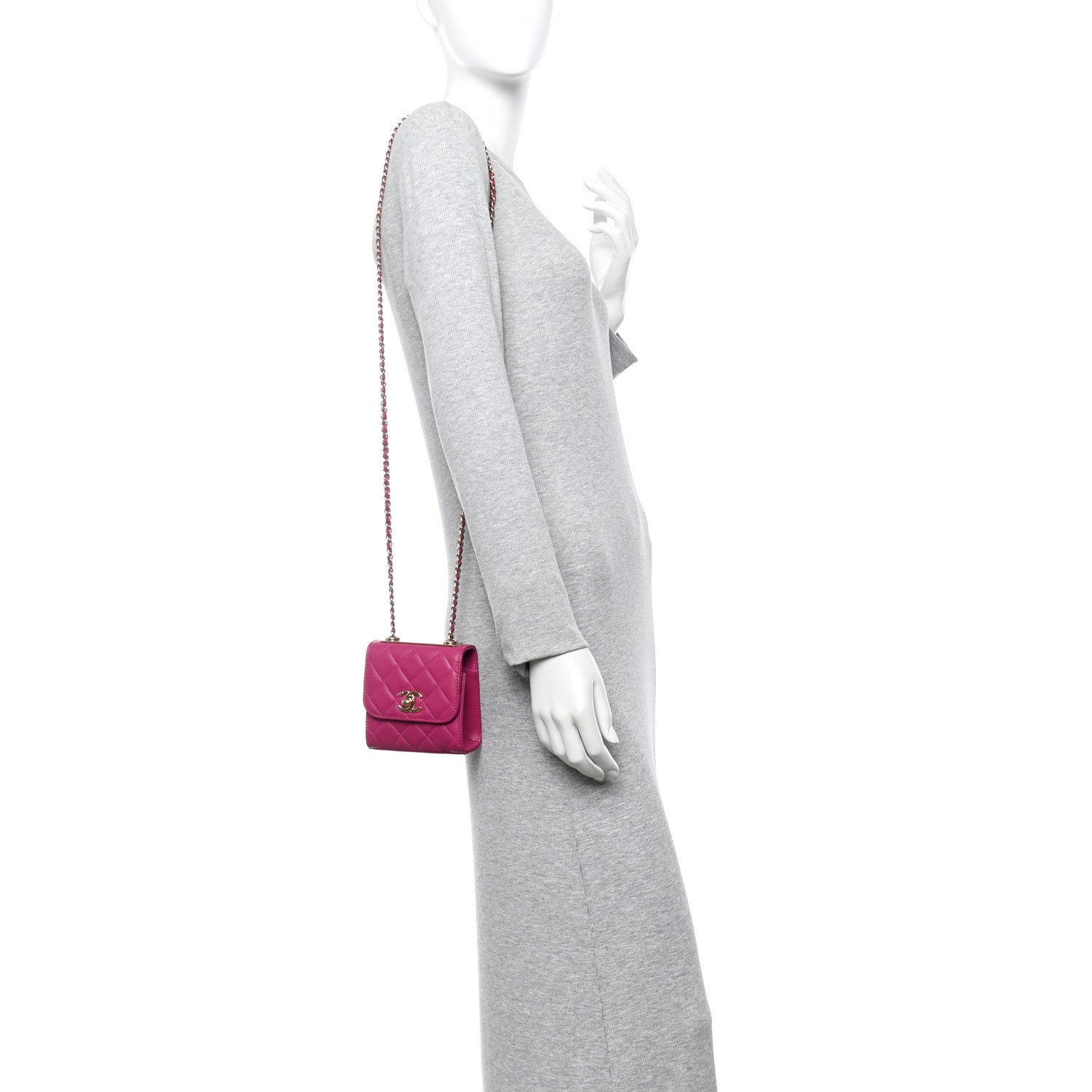 Chanel Lambskin Quilted Mini Trendy CC Clutch With Chain Fuchsia 2 of 11
