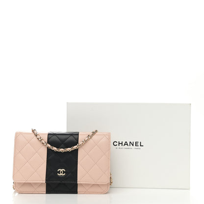 Chanel Lambskin Quilted Wallet On Chain WOC Beige Black 13 of 13