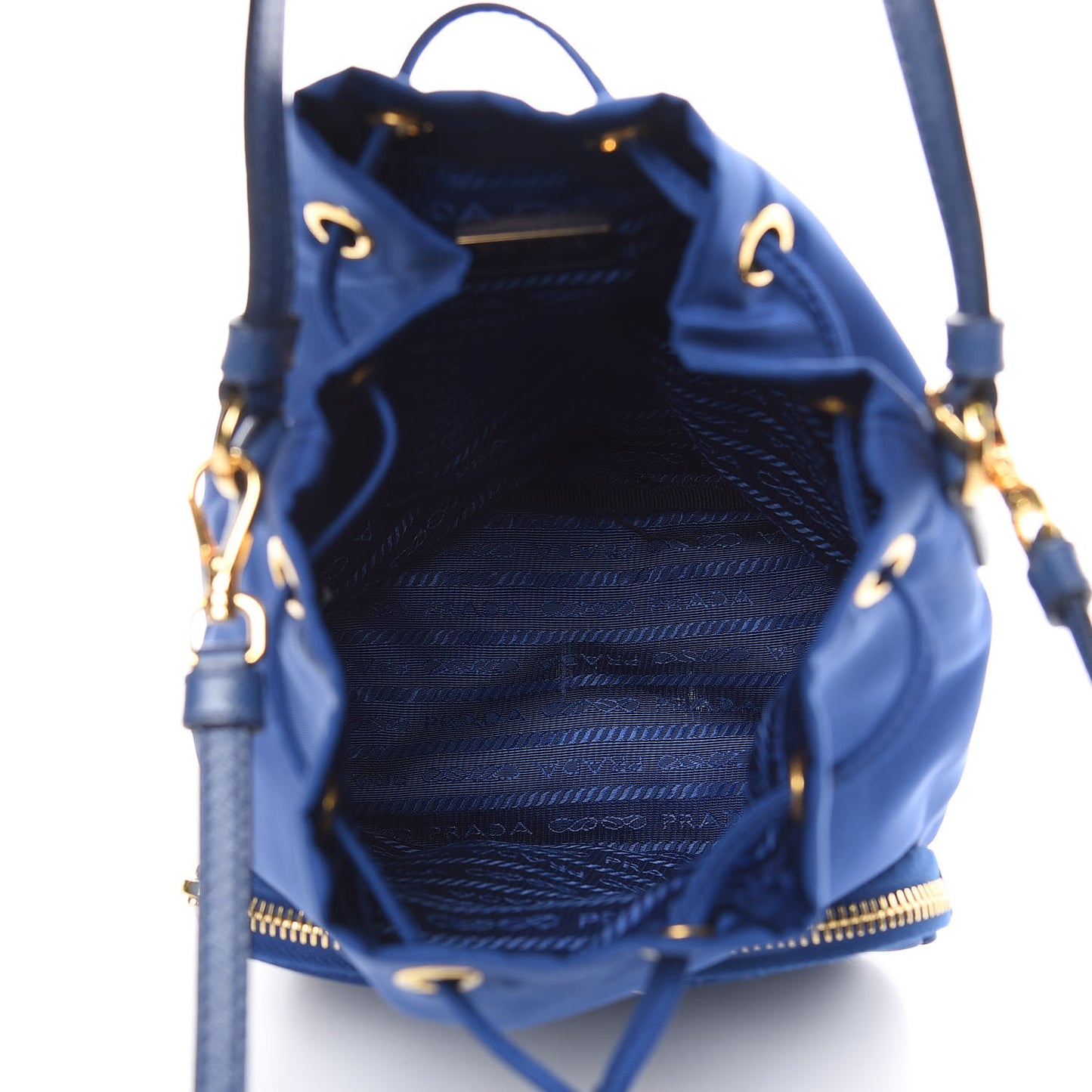 Saffiano Tessuto Nylon Mini Bucket Crossbody Bag Royal