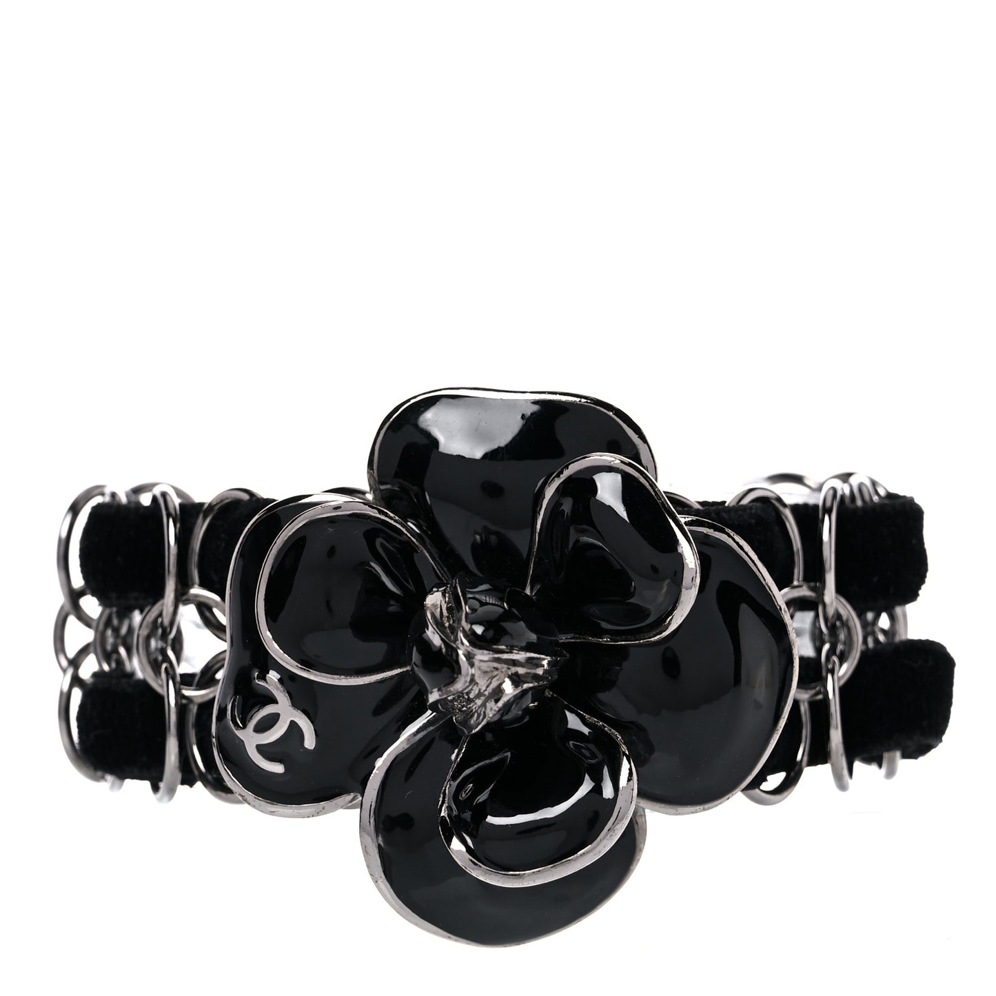 Velvet Resin CC Camellia Chain Bracelet Black