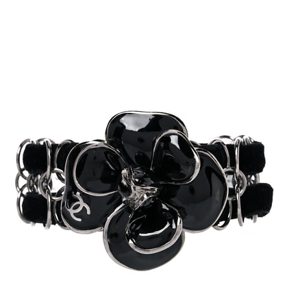 Chanel Velvet Resin CC Camellia Chain Bracelet Black 1 of 4