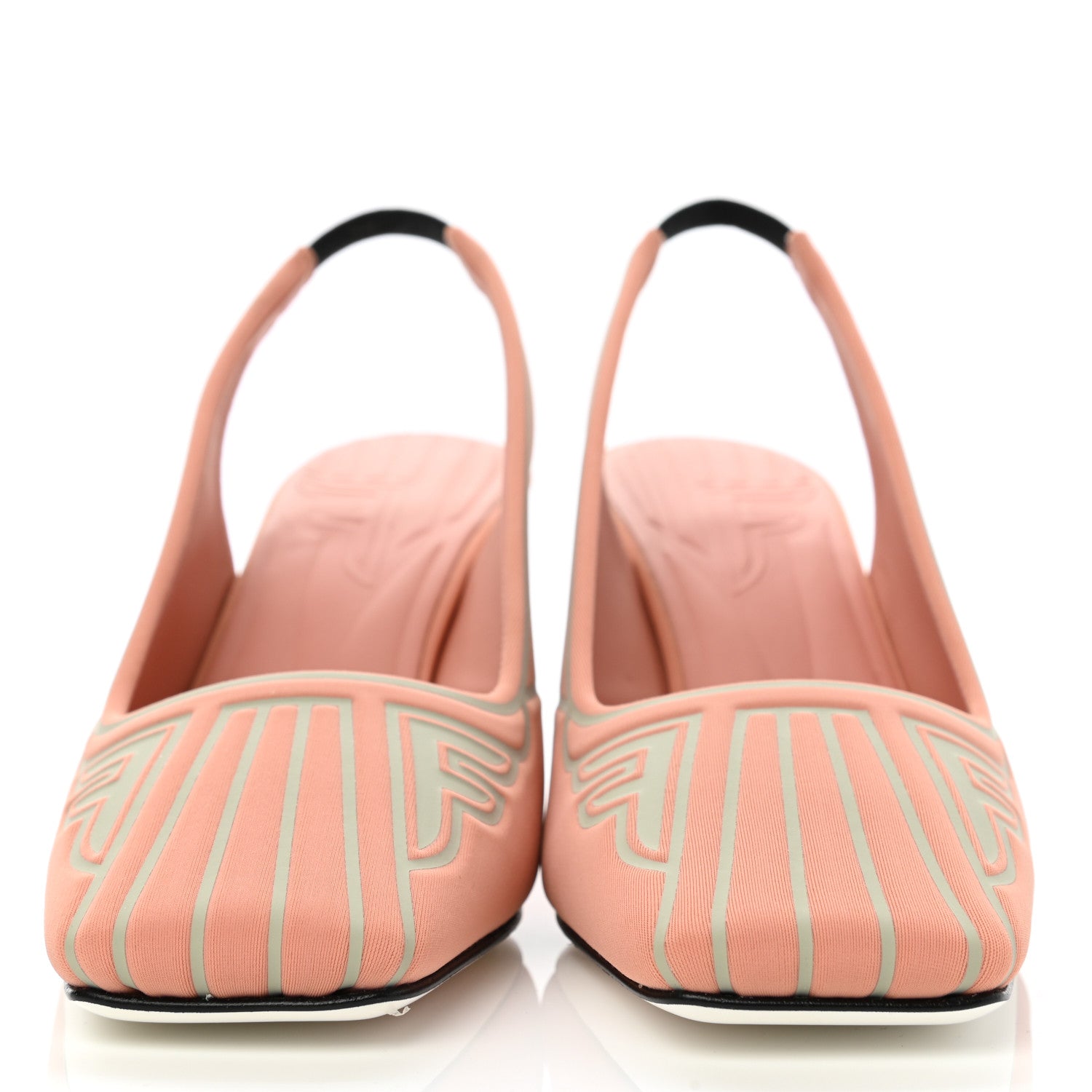 Fendi Stretch Fabric FFreedom Decollette Slingback Pumps 36 Angora Frosty Red Black White 2 of 8