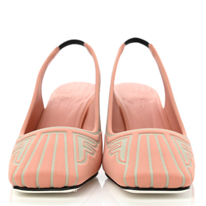 Fendi Stretch Fabric FFreedom Decollette Slingback Pumps 36 Angora Frosty Red Black White 2 of 8
