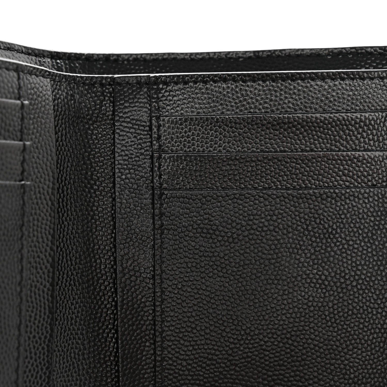Saint Laurent Grain De Poudre Matelasse Chevron Monogram Compact Tri Fold Wallet Black 9 of 10