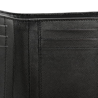 Saint Laurent Grain De Poudre Matelasse Chevron Monogram Compact Tri Fold Wallet Black 9 of 10