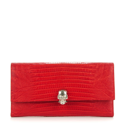 Alexander McQueen Snakeskin Calfskin Embossed Skull Continental Wallet Red 1 of 9