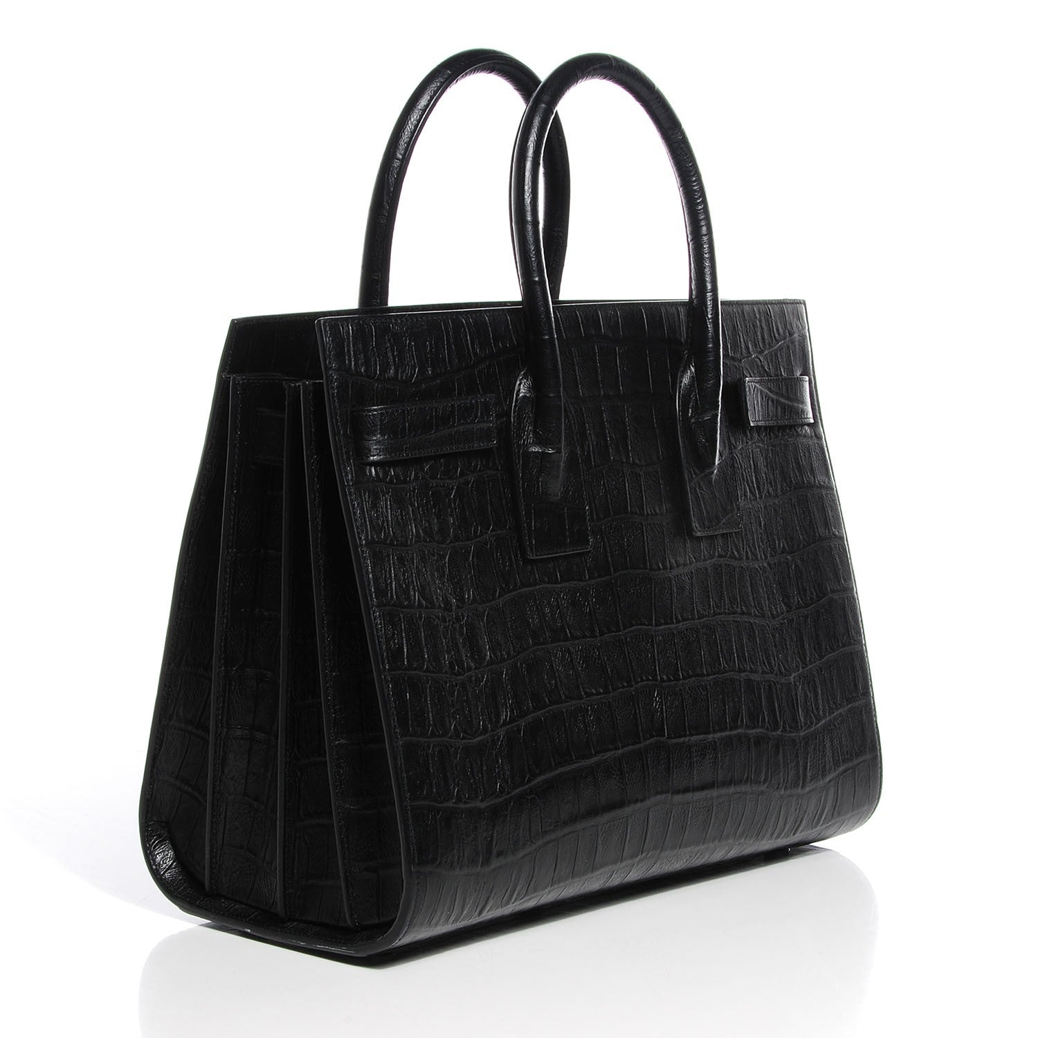 Saint Laurent Calfskin Crocodile Embossed Small Sac de Jour Black 3 of 7