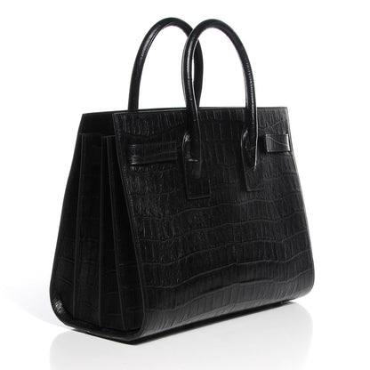 Saint Laurent Calfskin Crocodile Embossed Small Sac de Jour Black 3 of 7