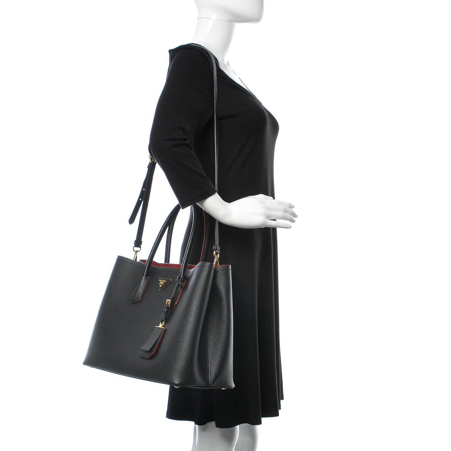 Saffiano Cuir Large Double Bag Black Fuoco