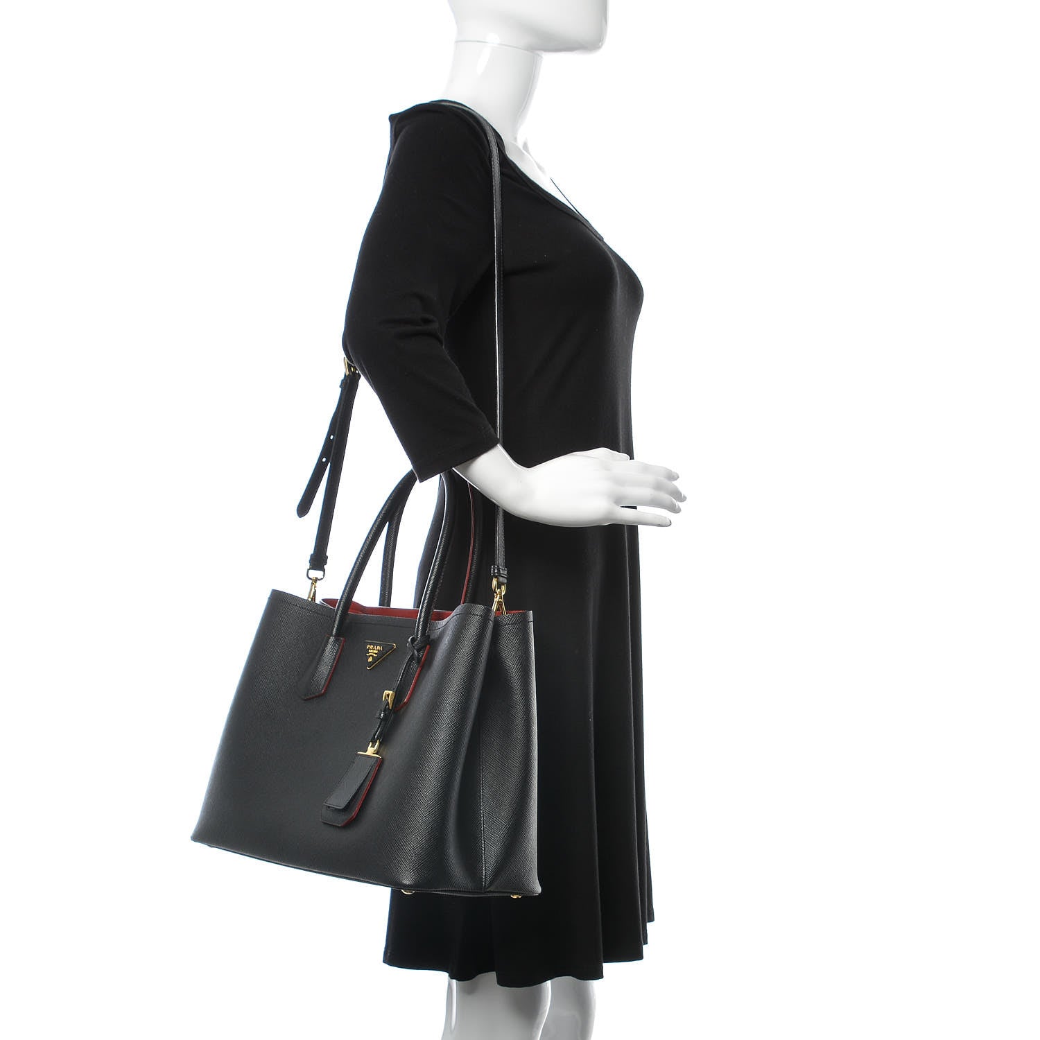 Prada Saffiano Cuir Large Double Bag Black Fuoco 2 of 20