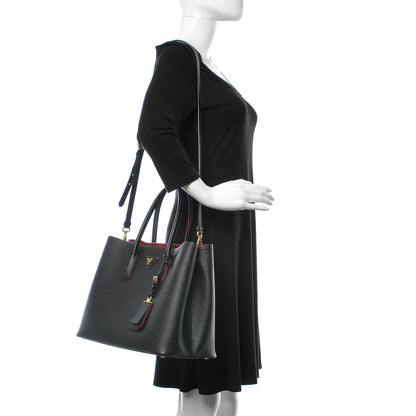 Prada Saffiano Cuir Large Double Bag Black Fuoco 2 of 20
