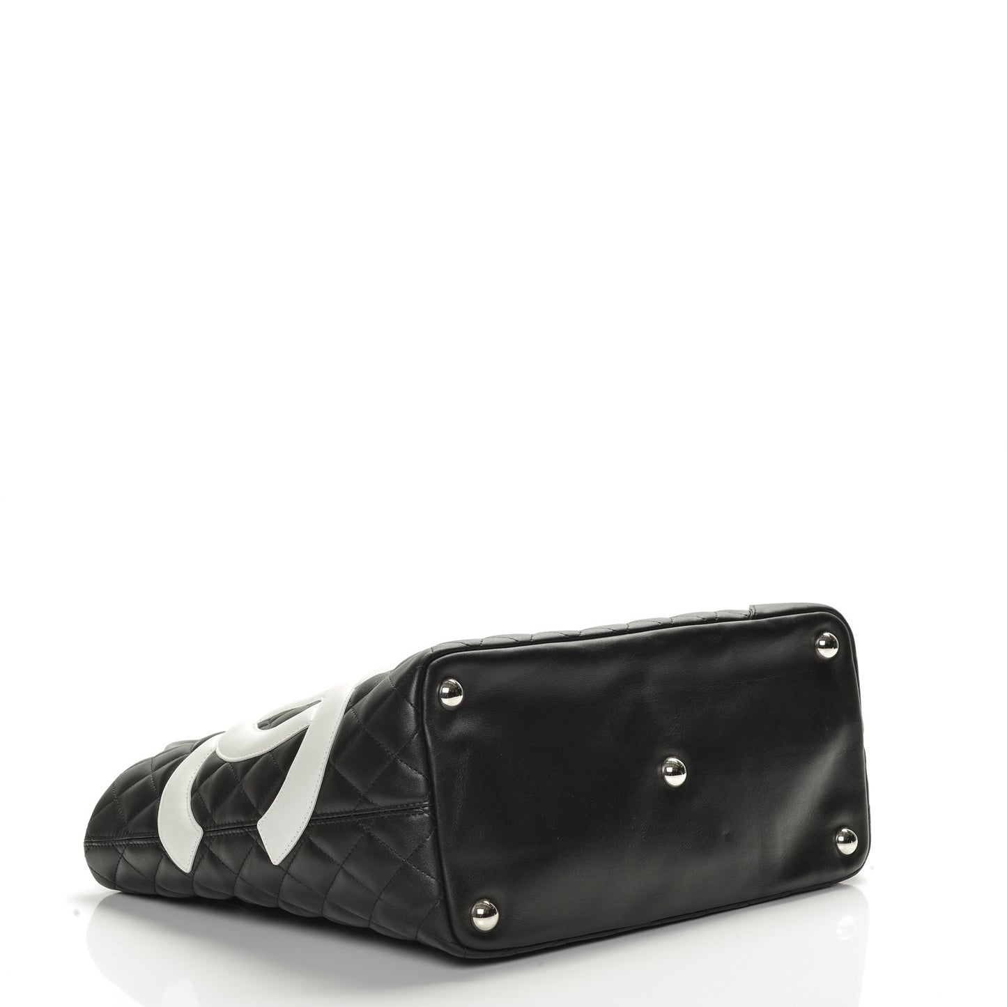Calfskin Quilted Large Cambon Tote Black White