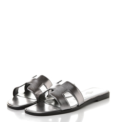 Hermes Metallic Nappa Oran Sandals 36 Argent 3 of 8