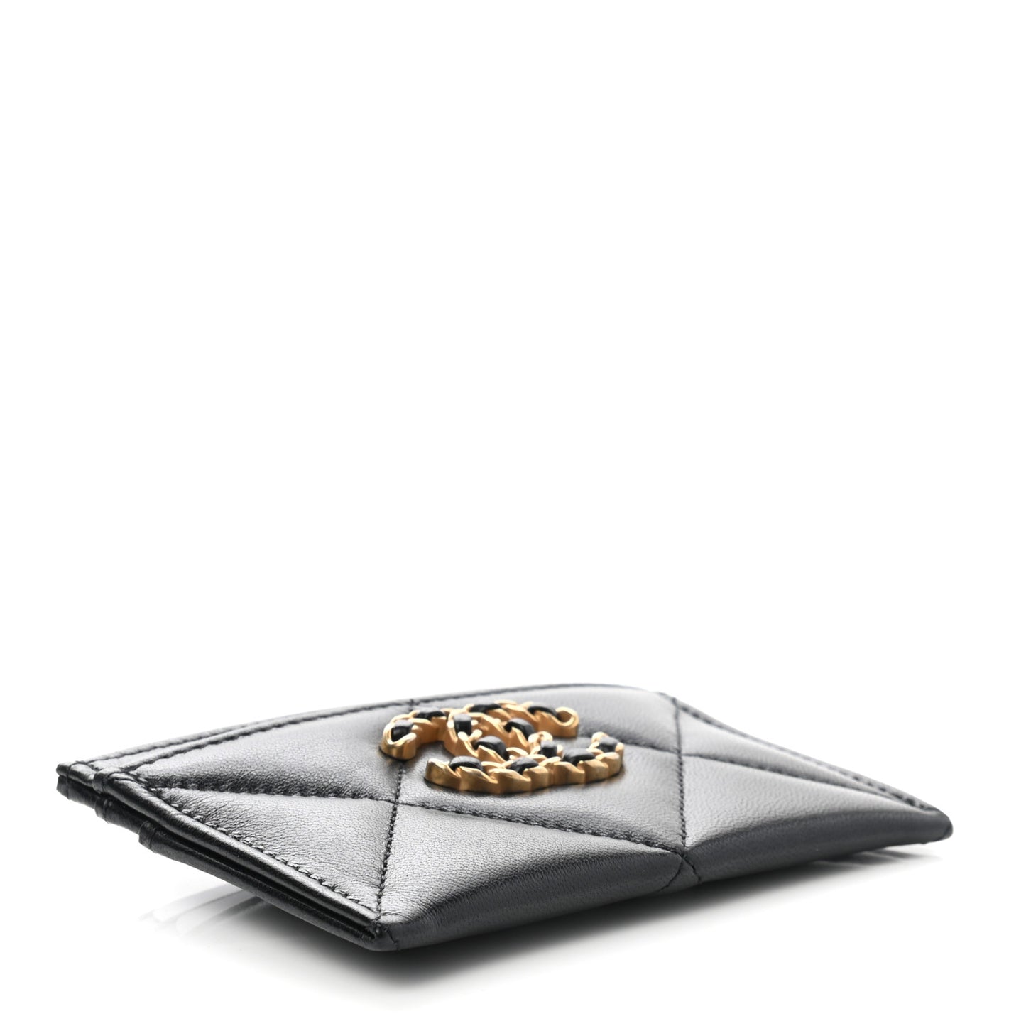 Lambskin Quilted Chanel 19 Card Holder Black