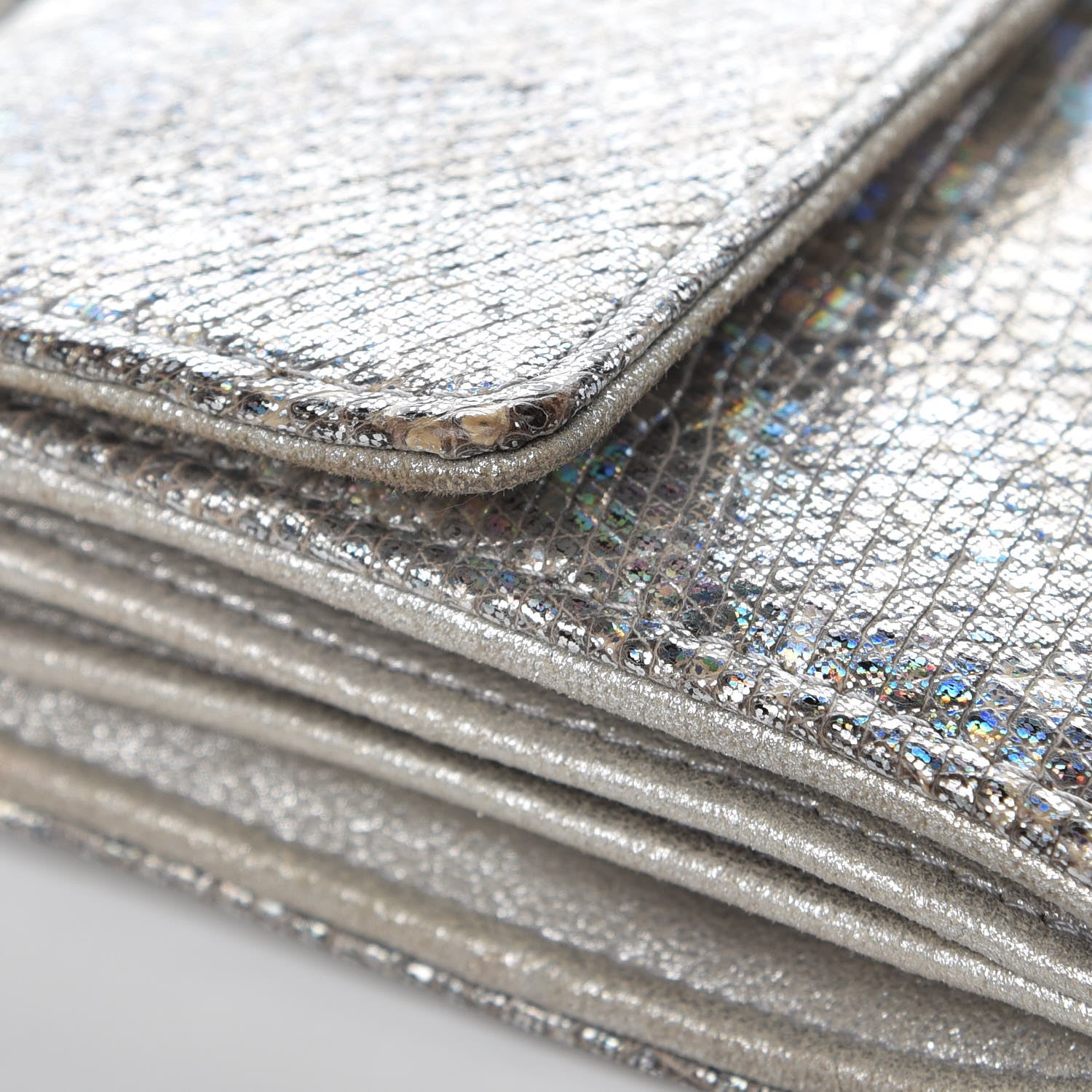 Chanel Iridescent Lizard Wallet With Removable Chain Silver 9 of 13