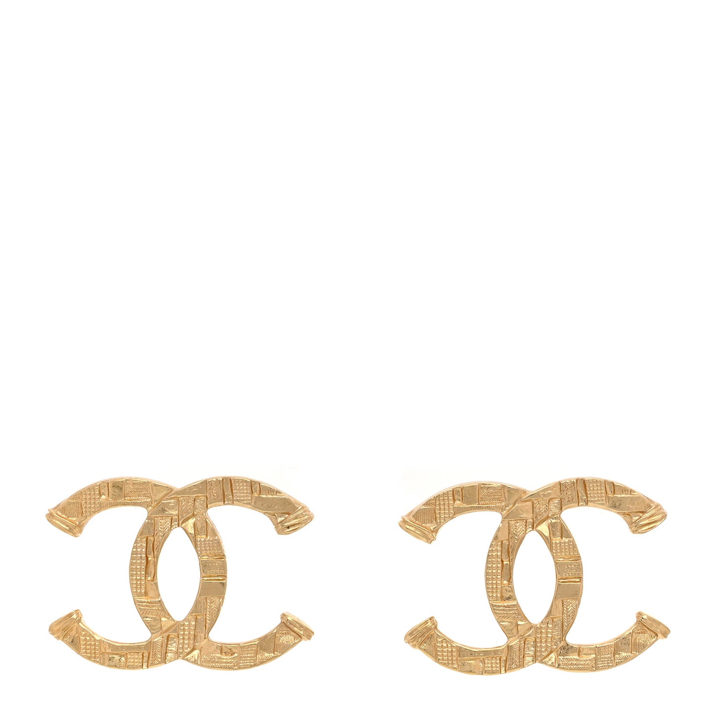 Metal Textured CC Earrings Gold