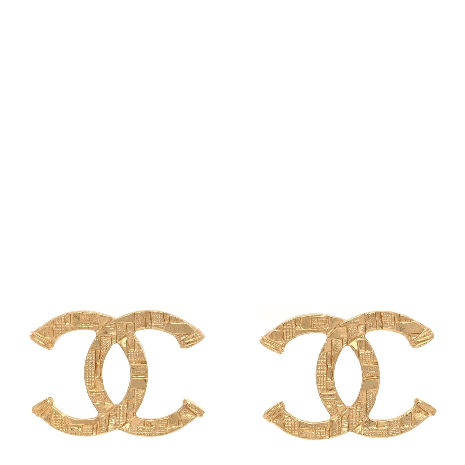 Chanel Metal Textured CC Earrings Gold 1 of 4