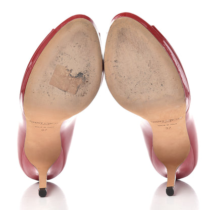 Jimmy Choo Patent Luna Platform Peep Toe Pumps 37 Red 6 of 9