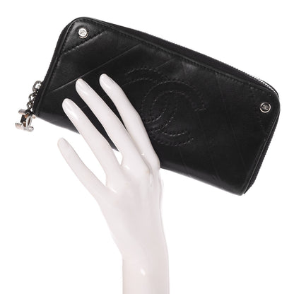 Chanel Lambskin Chevron Quilted CC Zip Around Wallet Black 2 of 9