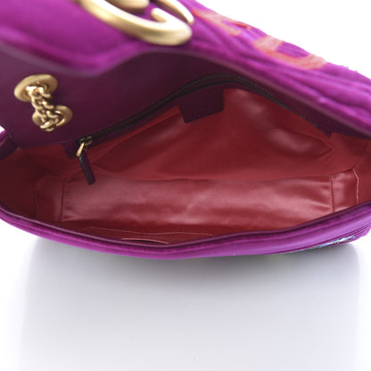Gucci Velvet Matelasse Loved Embroidered Medium GG Marmont Shoulder Bag Fuchsia Violet Cyclamen 5 of 12