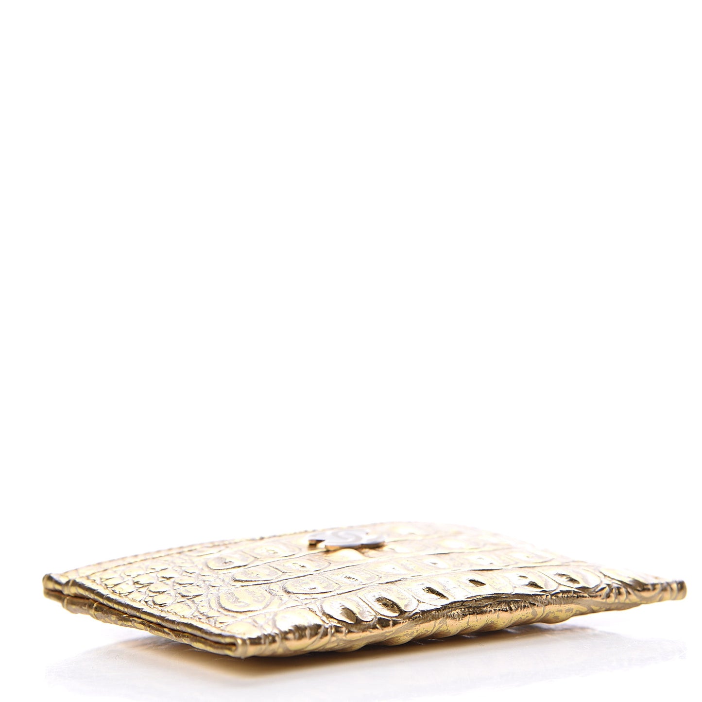 Metallic Calfskin Crocodile Embossed Cocodile Card Holder Gold