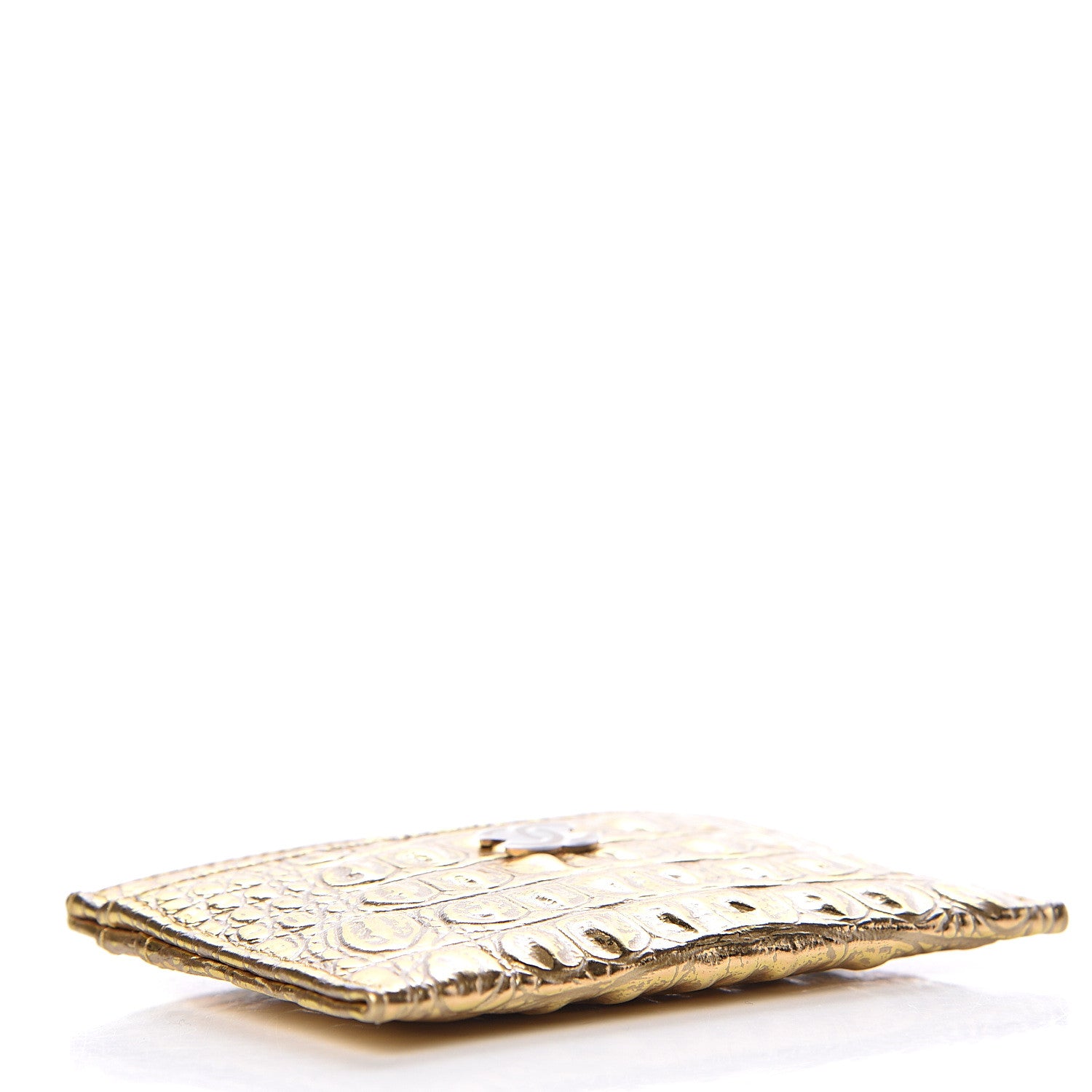 Chanel Metallic Calfskin Crocodile Embossed Cocodile Card Holder Gold 4 of 9