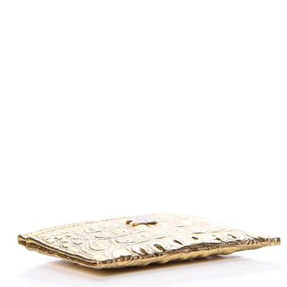 Chanel Metallic Calfskin Crocodile Embossed Cocodile Card Holder Gold 4 of 9