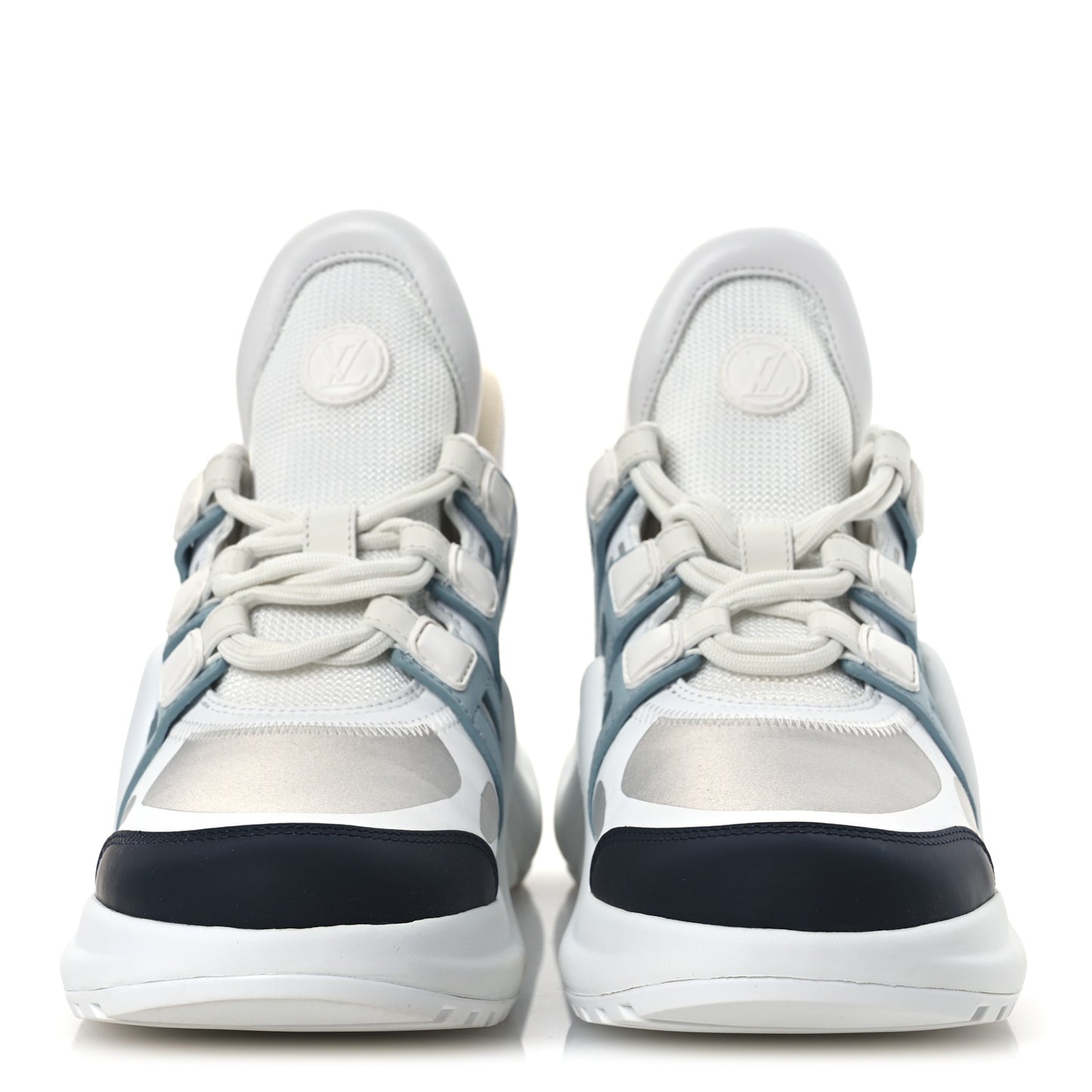 Calfskin Technical Nylon LV Archlight Sneakers 38 White Blue Gris