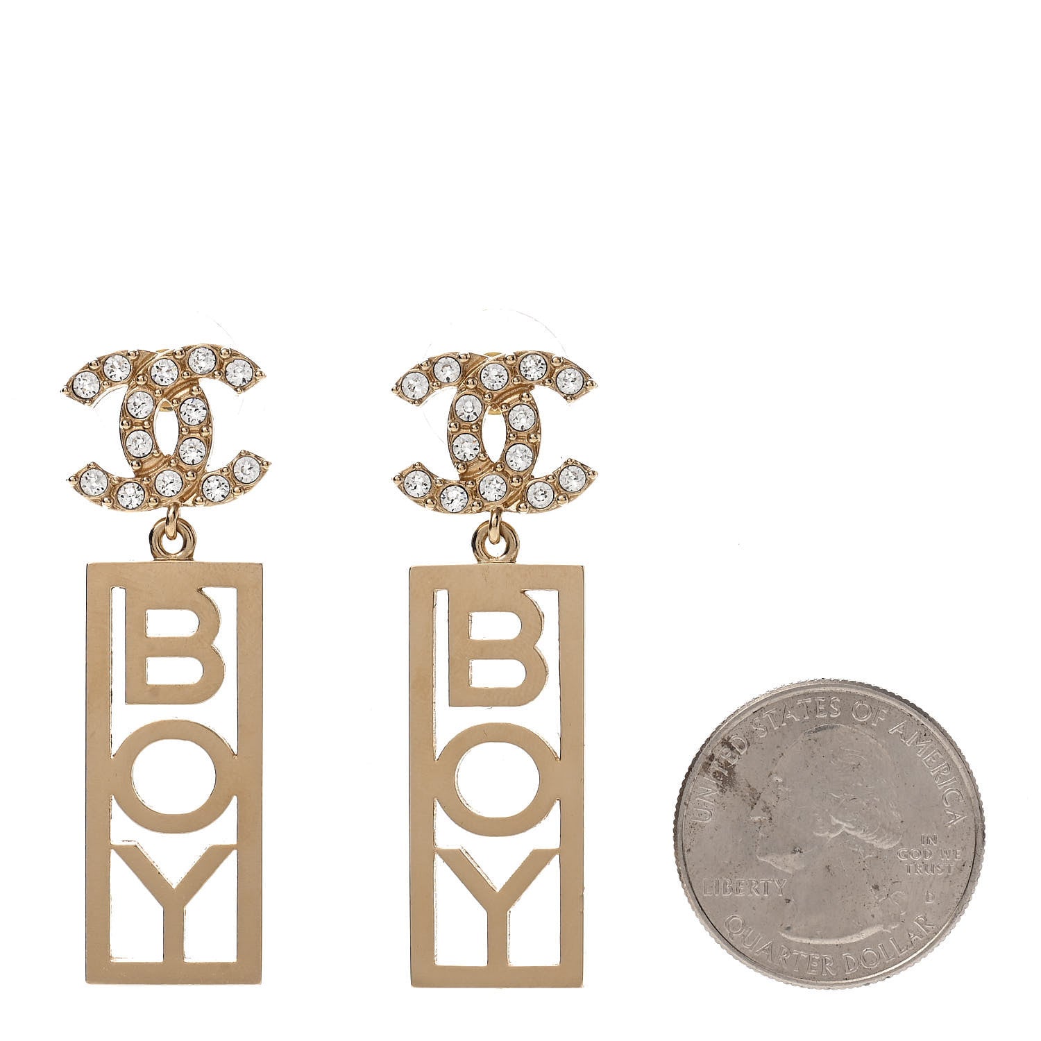 Chanel Crystal Boy Earrings Gold 2 of 5