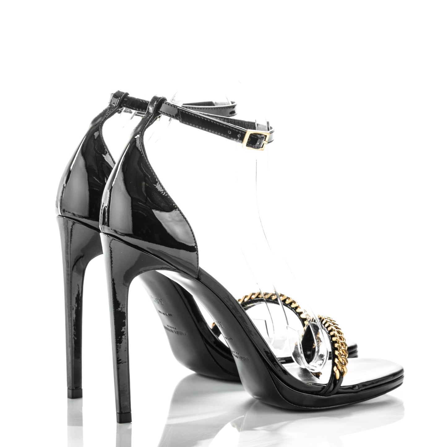 Patent Calfskin Chain Jane 110 Ankle Strap Sandals 38.5 Black
