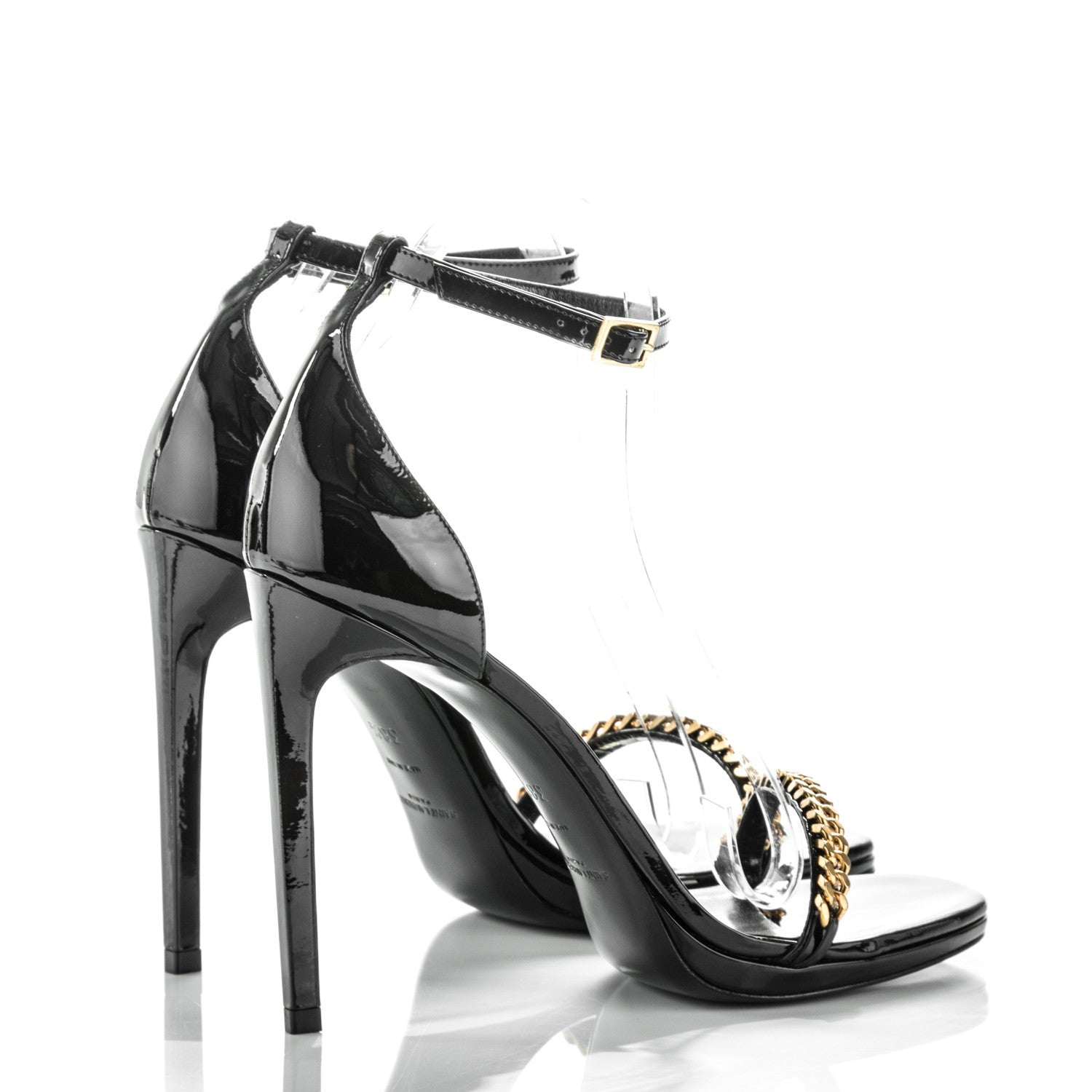 Saint Laurent Patent Calfskin Chain Jane 110 Ankle Strap Sandals 38.5 Black 4 of 7