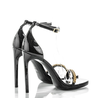 Saint Laurent Patent Calfskin Chain Jane 110 Ankle Strap Sandals 38.5 Black 4 of 7