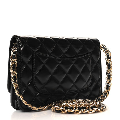 Chanel Shiny Lambskin Quilted Golden Links Wallet On Chain WOC Black 3 of 13