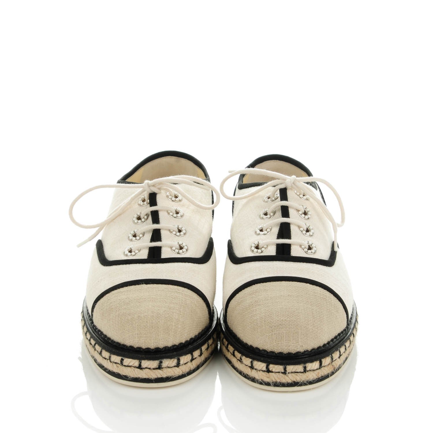 Chanel Cotton Lace Up Espadrilles 41 Light Beige 2 of 8