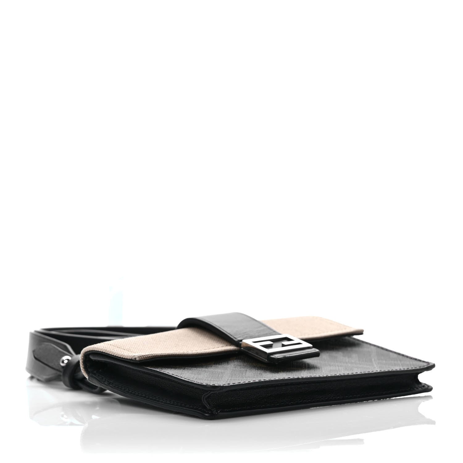 Fendi Glazed Fabric Cotton Vitello King Aura FF 1974 Baguette Belt Pouch Tobacco Moro Sand Black 4 of 8