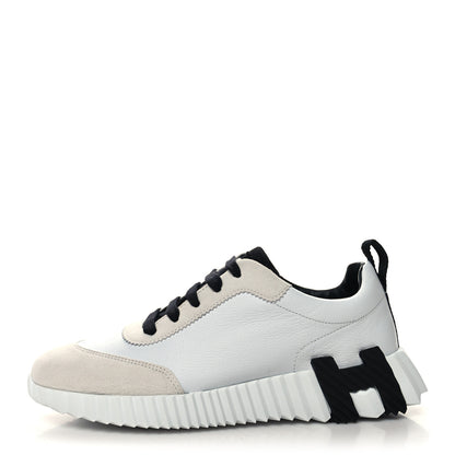 Hermes Goatskin Suede Goatskin Bouncing Sneakers 37 White Black 1 of 9