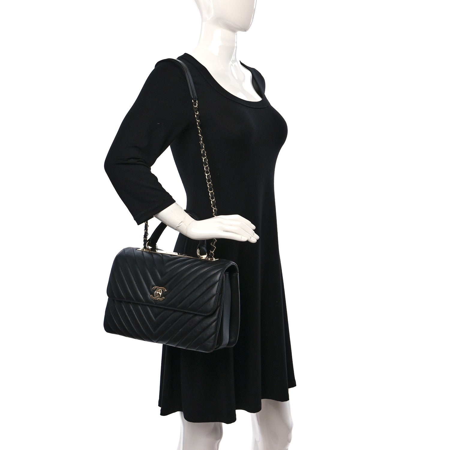 Chanel Lambskin Chevron Quilted Medium Trendy CC Dual Handle Flap Bag Black 2 of 8